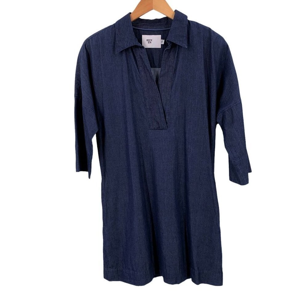 Beck En Dark Blue Cotton Chambray Shift Dress Size Medium